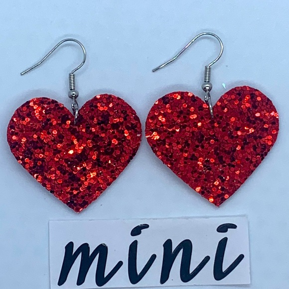 Faux Leather Dangle Earrings Heart Chunky Glitter - Picture 4 of 6